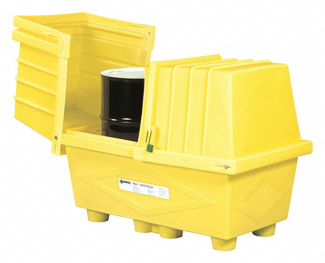 Vertical Drum Sump: 130 gal Spill Capacity, 1, 200 lb Load Capacity, Yellow