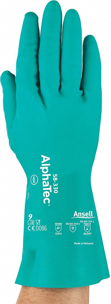CHEMICAL-RESISTANT GLOVES, GAUNTLET CUFF, SZ XXL/11, 12 IN L/26 MIL THICK, GRN, NITRILE