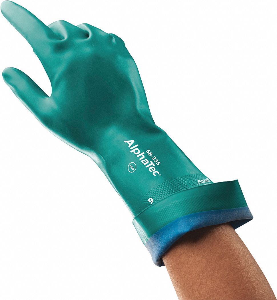 CHEMICAL-RESISTANT GLOVES, GAUNTLET CUFF, SZ XL/10, 15 IN L/31 MIL THICK, GRN, NITRILE