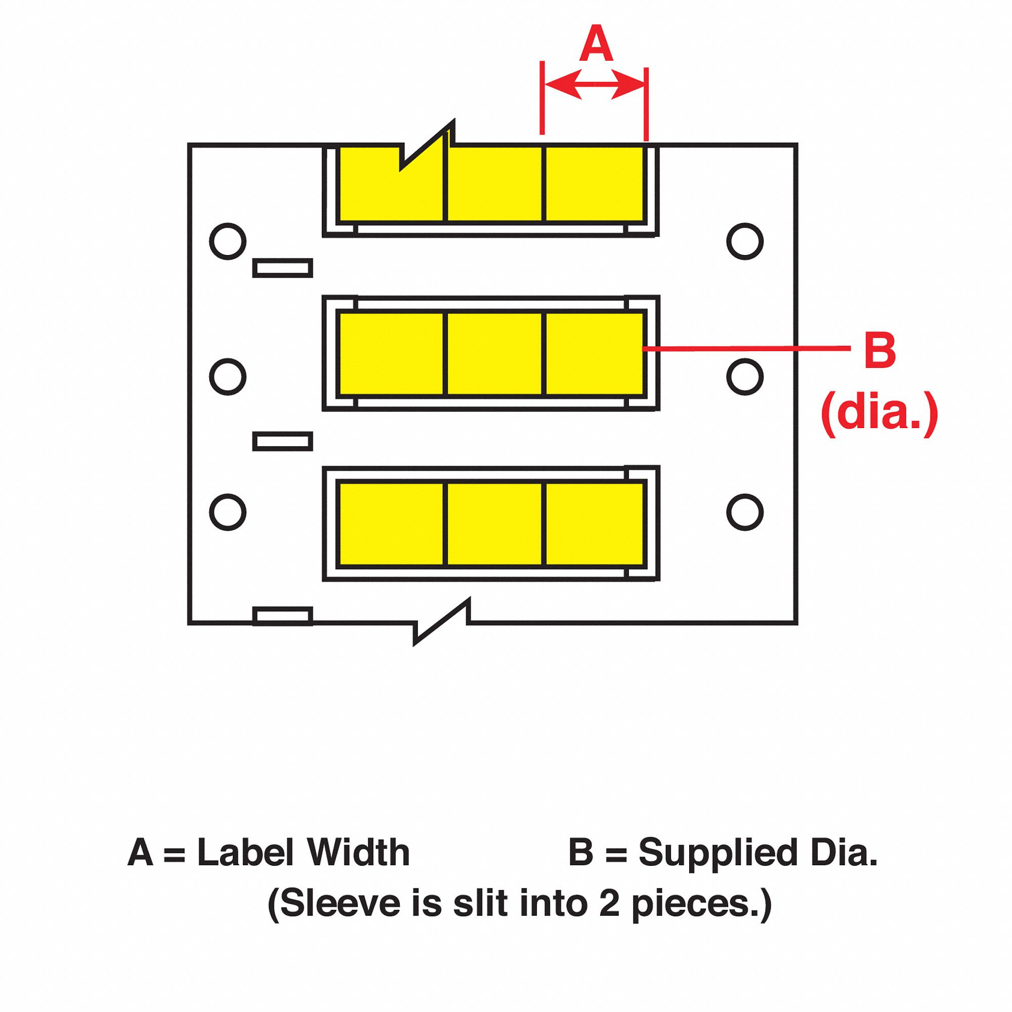 Sleeve Label: 3/8 in x 21/32 in, Polyolefin, Yellow (Matte), For 4 AWG to 8 AWG Wire Gauge