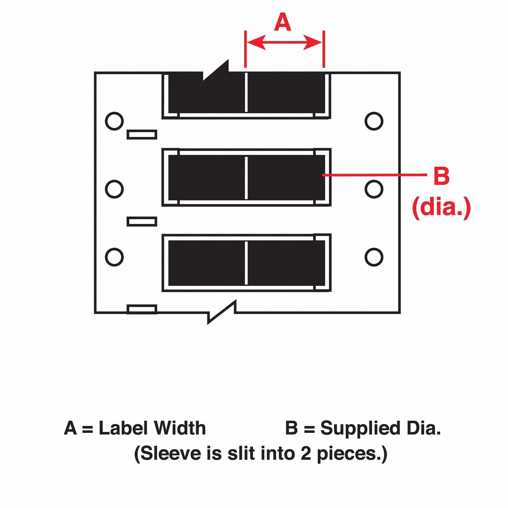 Sleeve Label: 3/8 in x 3/4 in, Polyolefin, Black (Matte), For 4 AWG to 12 AWG Wire Gauge