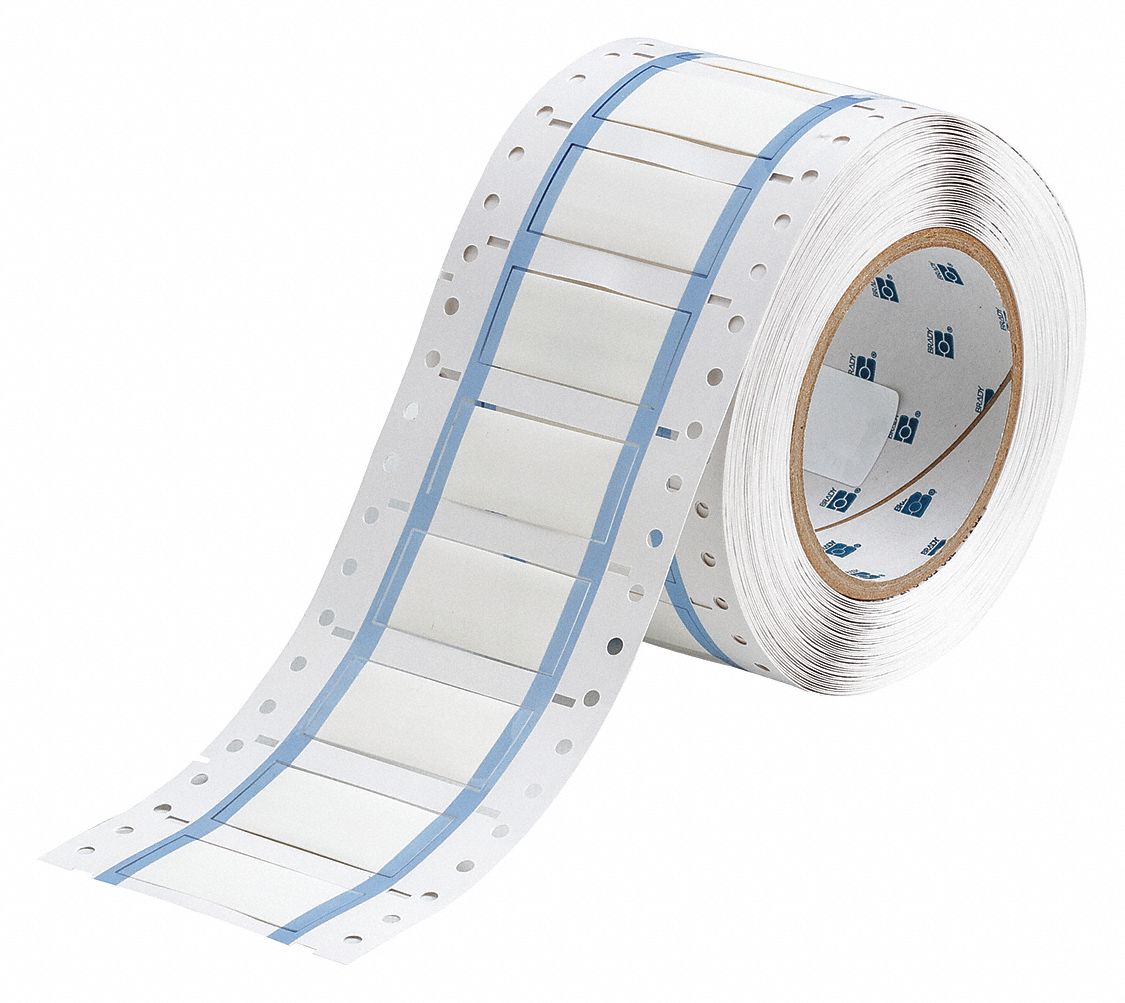 Sleeve Label: 1/2 in x 2 in, Polyolefin, White (Matte), For 1 AWG to 8 AWG Wire Gauge