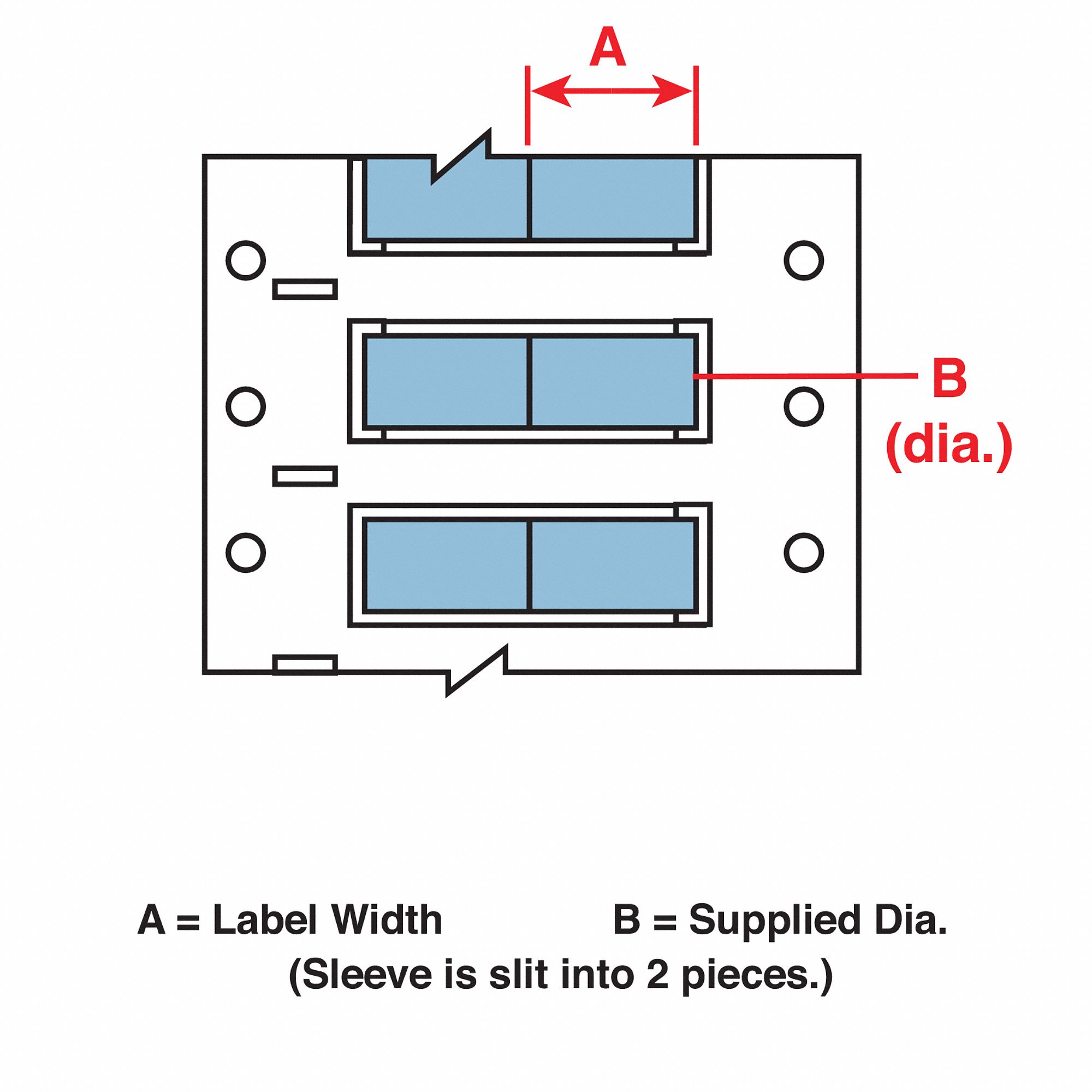 Sleeve Label: 3/8 in x 3/4 in, Polyolefin, Blue (Matte), For 4 AWG to 12 AWG Wire Gauge