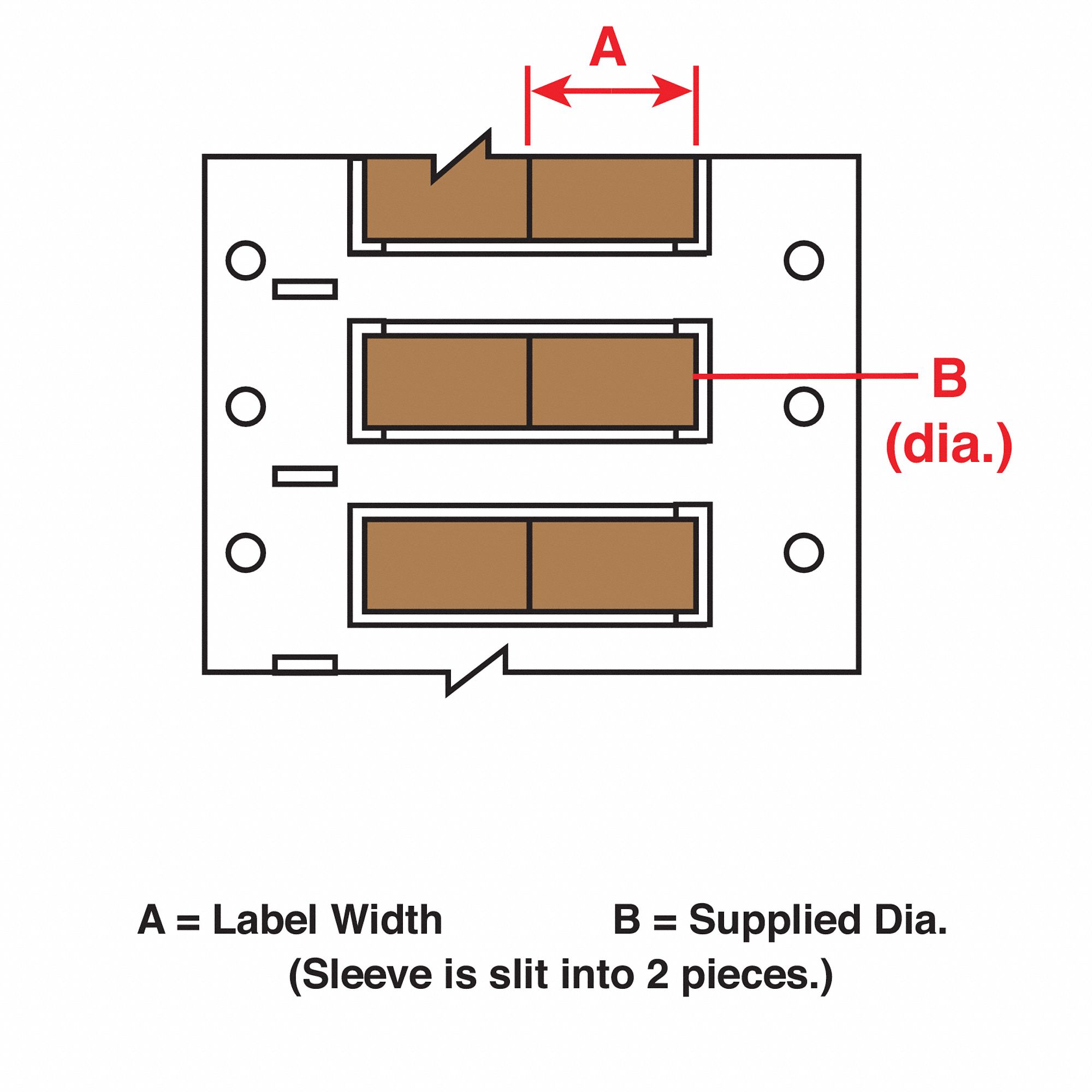 Sleeve Label: 3/8 in x 3/4 in, Polyolefin, Brown (Matte), For 4 AWG to 12 AWG Wire Gauge
