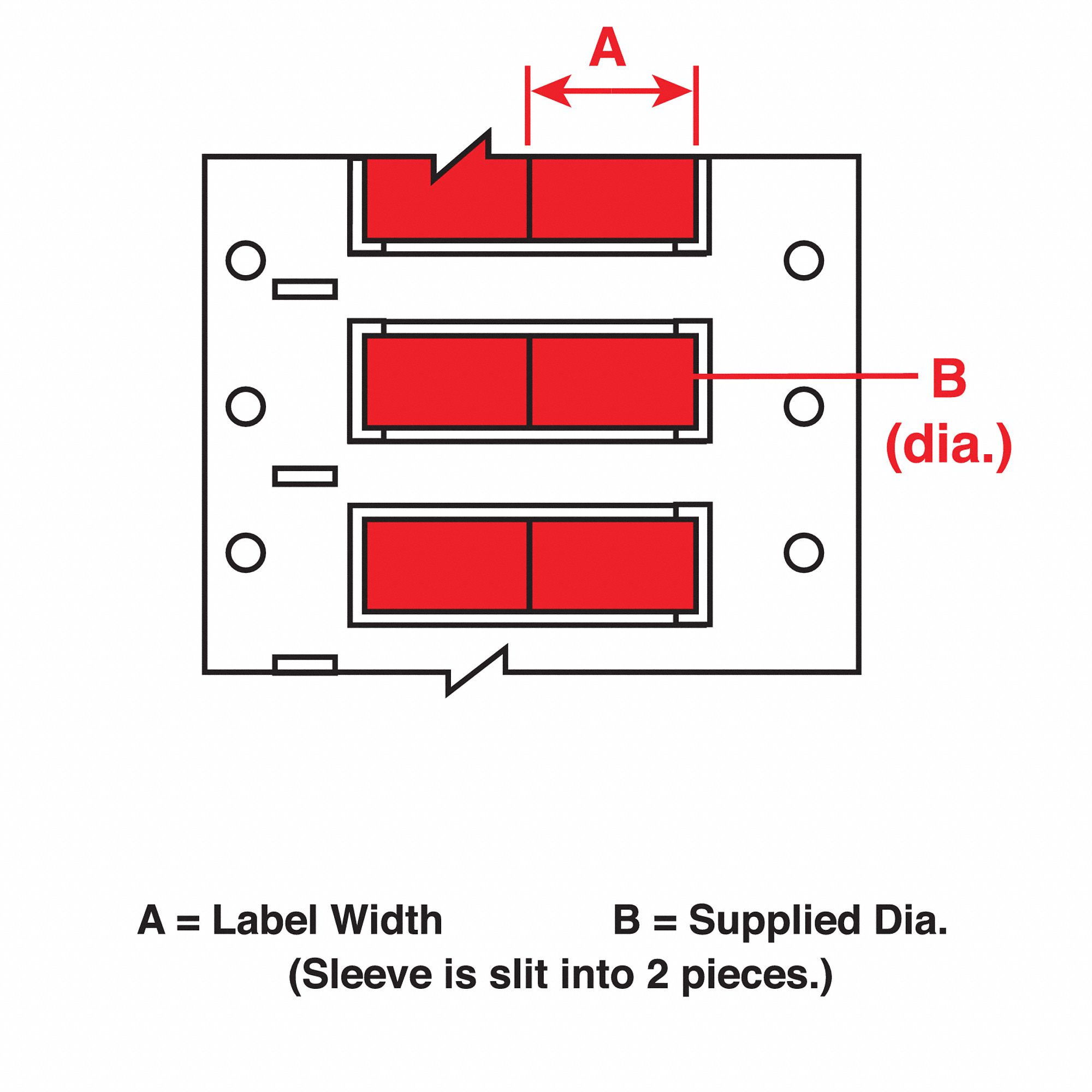 Sleeve Label: 3/8 in x 3/4 in, Polyolefin, Red (Matte), For 4 AWG to 12 AWG Wire Gauge