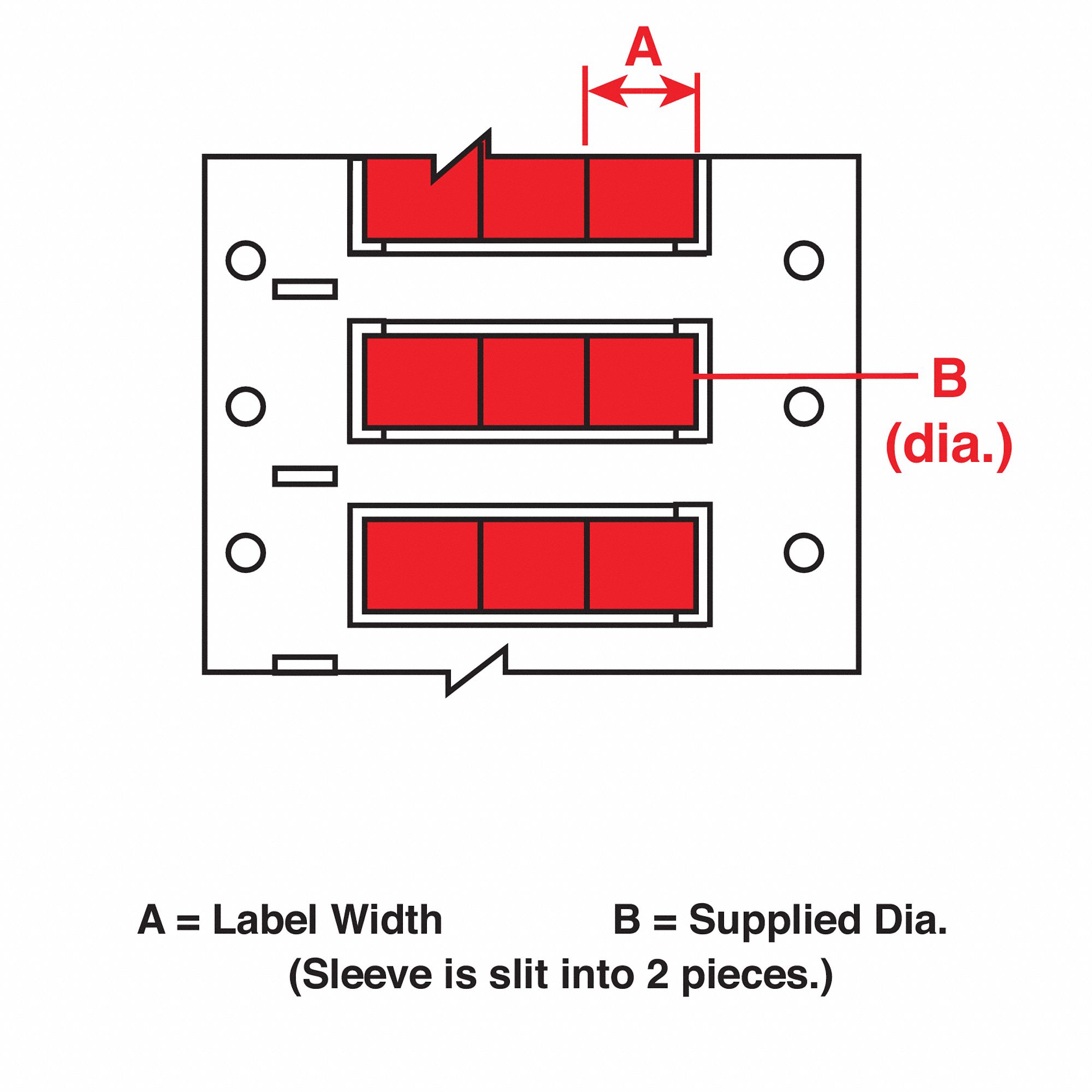 Sleeve Label: 3/16 in x 21/32 in, Polyolefin, Red (Matte), For 10 AWG to 20 AWG Wire Gauge