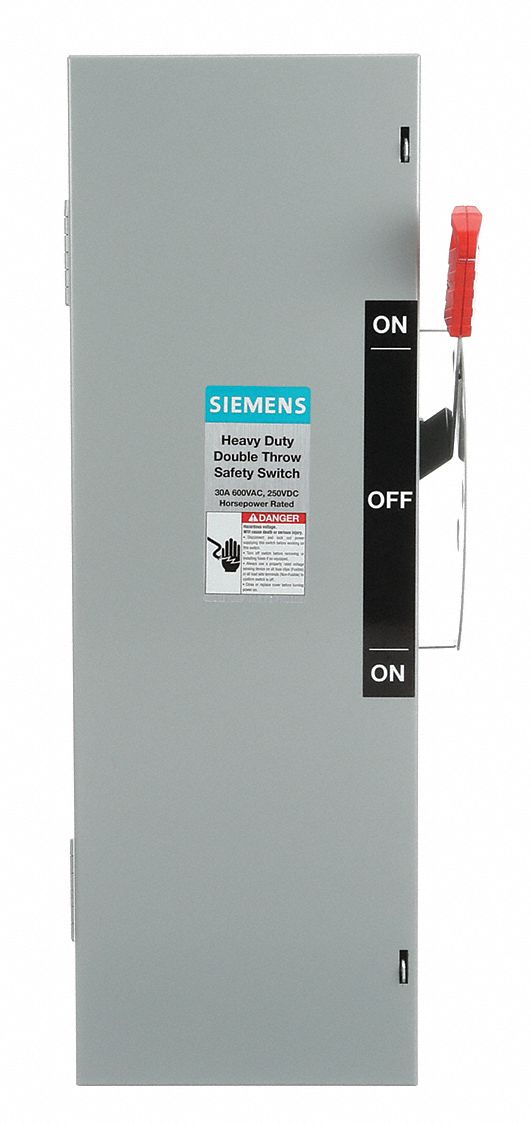 Safety Switch: Fusible, 30 A, Three Phase, 600V AC, Galvanized Steel, Indoor