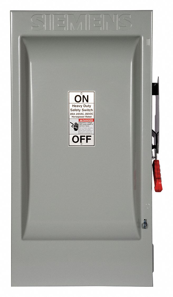 Safety Switch: Fusible, 200 A, Three Phase, 240V AC, Galvanized Steel, Indoor