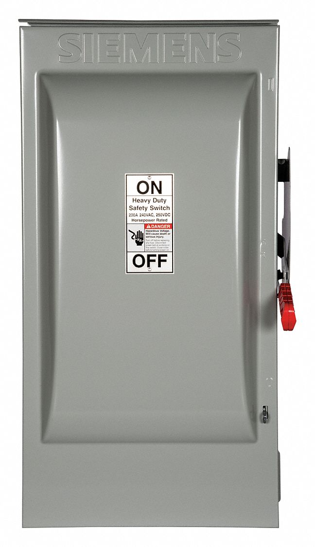 Safety Switch: Fusible, 200 A, Three Phase, 240V AC, Galvanized Steel, Indoor/Outdoor