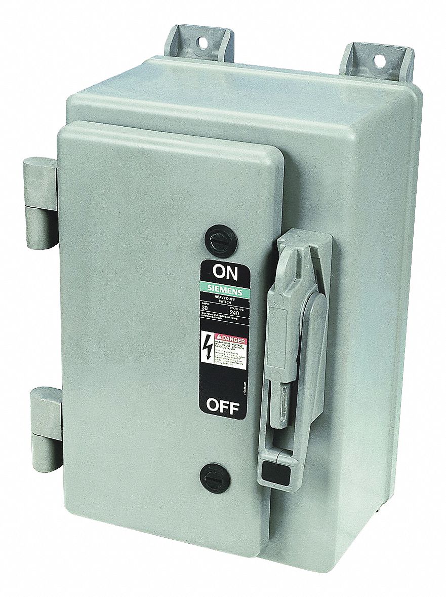 Safety Switch: Fusible, 30 A, Three Phase, 600V AC, Non-Metallic, Indoor/Outdoor