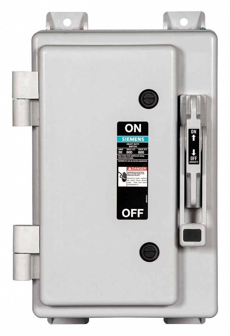Safety Switch: Non-Fusible, 30 A, Three Phase, 600V AC, Non-Metallic, Indoor/Outdoor