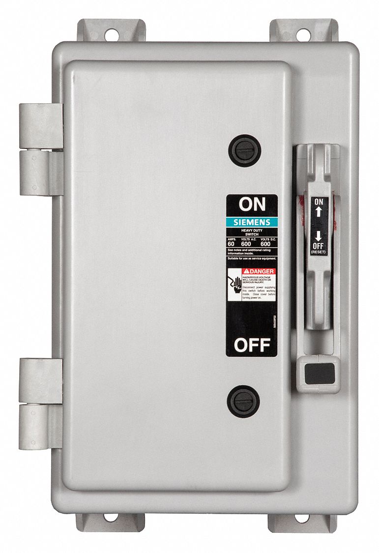 Safety Switch: Non-Fusible, 60 A, Three Phase, 600V AC, Non-Metallic, Indoor/Outdoor