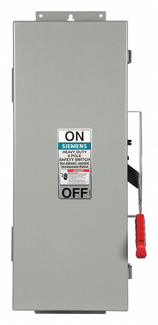 Safety Switch: Non-Fusible, 30 A, Three Phase, 600V AC, Galvanized Steel, Indoor