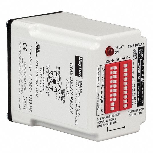 DAYTON MultiFunction Time Delay Relay 8 Pins Relay, Dip Switch