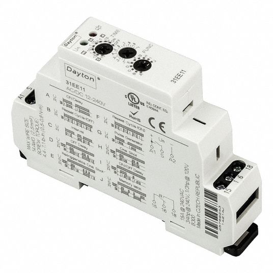 DAYTON MultiFunction Timing Relay, 12 to 240V AC/DC, 15A 240V, 6