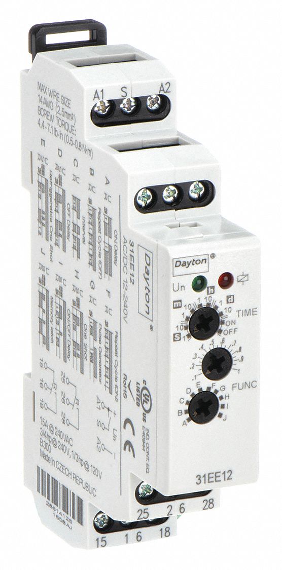 MULTI-FUNCTION TIME DELAY RELAY, DIN-RAIL MOUNTED, 12 TO 240V AC/DC, 15 A, 9 PINS/TERMINALS