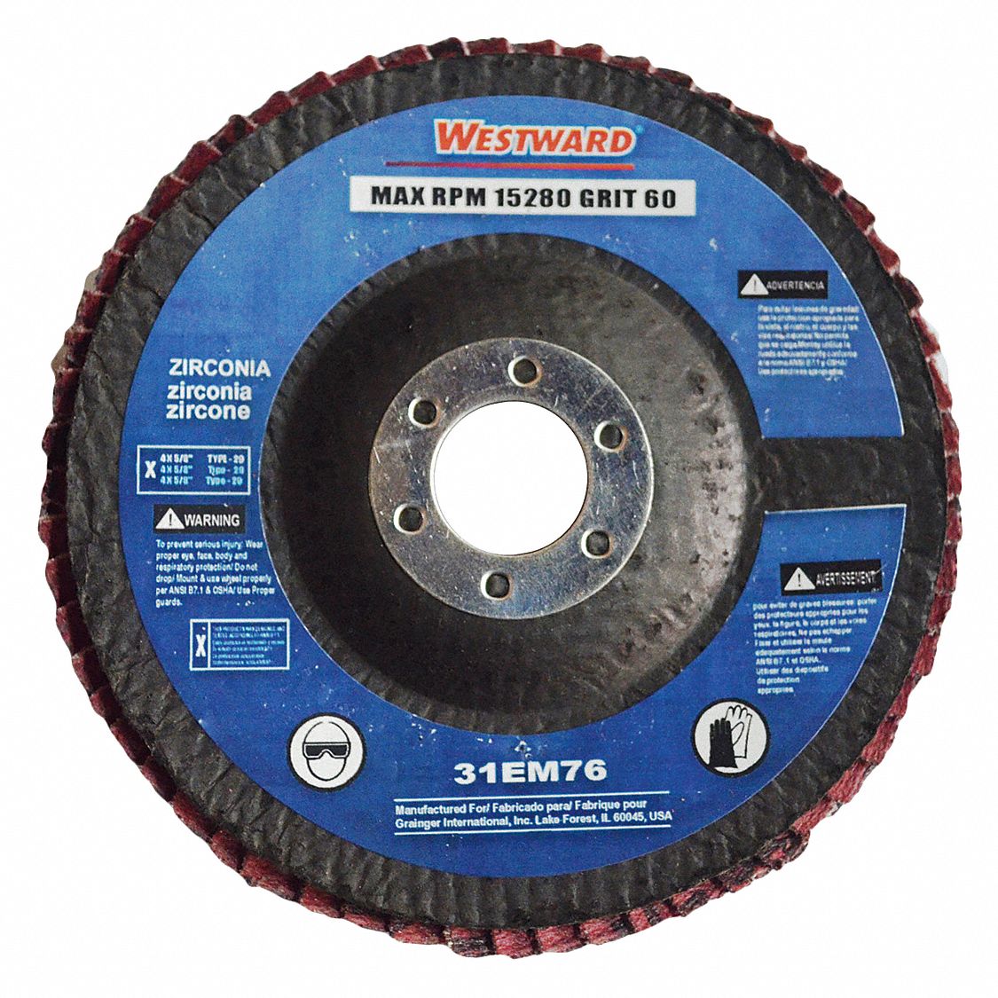 WESTWARD Flap Disc, 4 in. Dia., 60 Grit 31EM7631EM76 Grainger