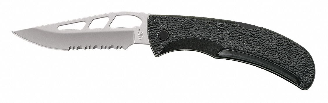 Folding Knife, Drop Point, 3-1/2In, Black