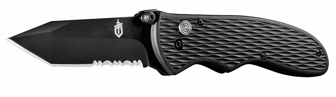 Folding Knife: 3 in Blade Lg, 4 1/4 in Closed Lg, 7 1/4 in Overall Lg, Plastic, Serrated