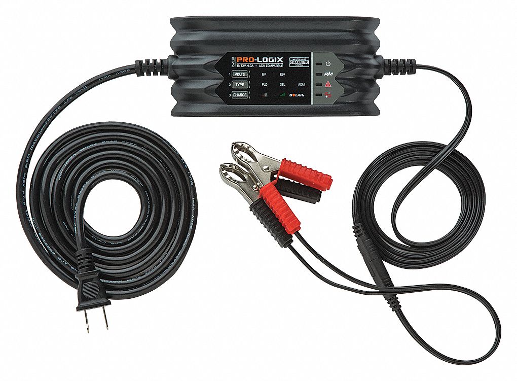 BATTERY CHARGER, 6V DC, 12V DC, ETL, FCC, CEC, 6 FT L X 2 3/4 IN H X 7 1/2 IN W X 10 IN D
