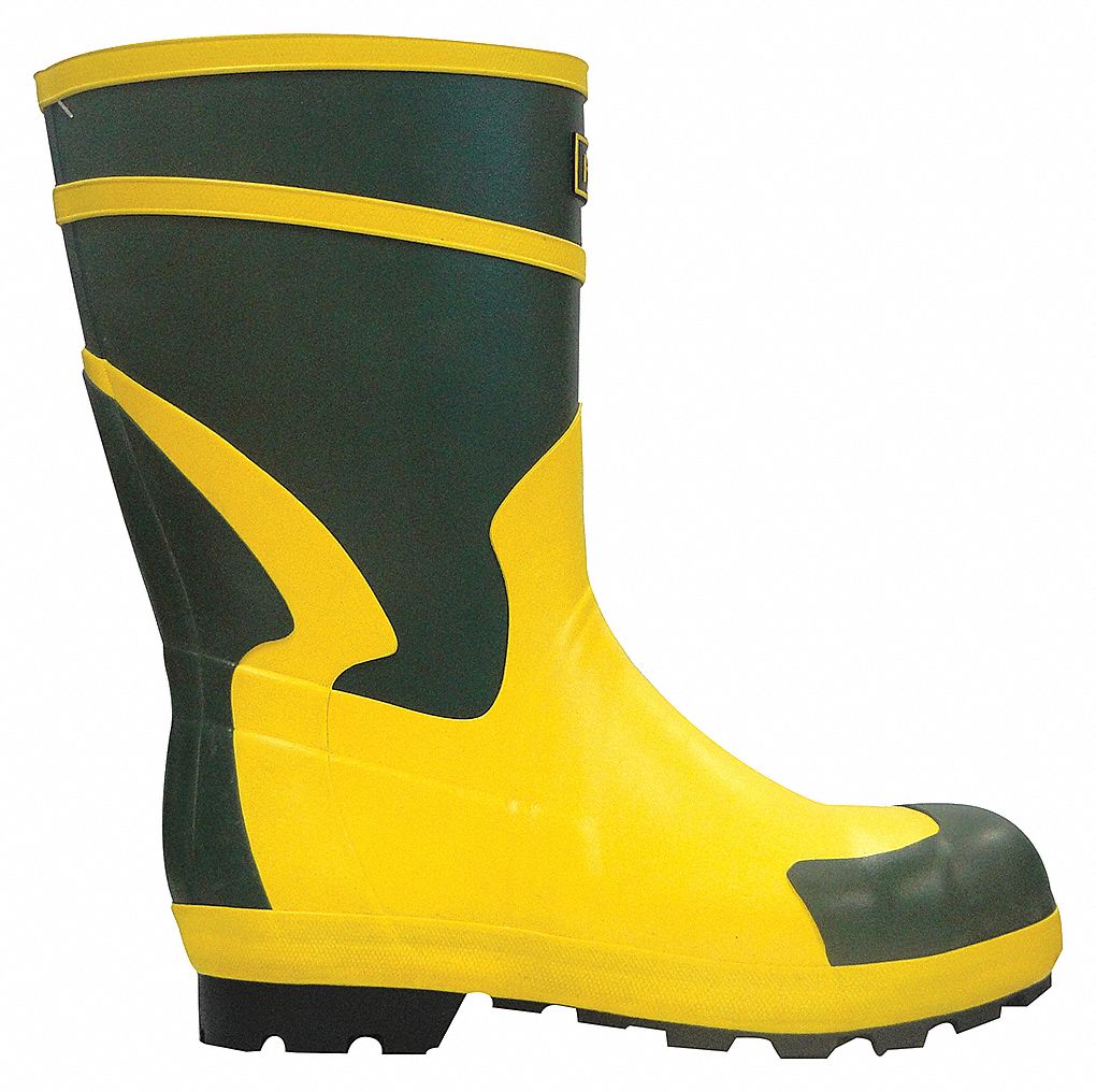 DIELECTRIC SAFETY BOOTS, MENS, PULL ON, YELLOW/GREEN, SZ 14