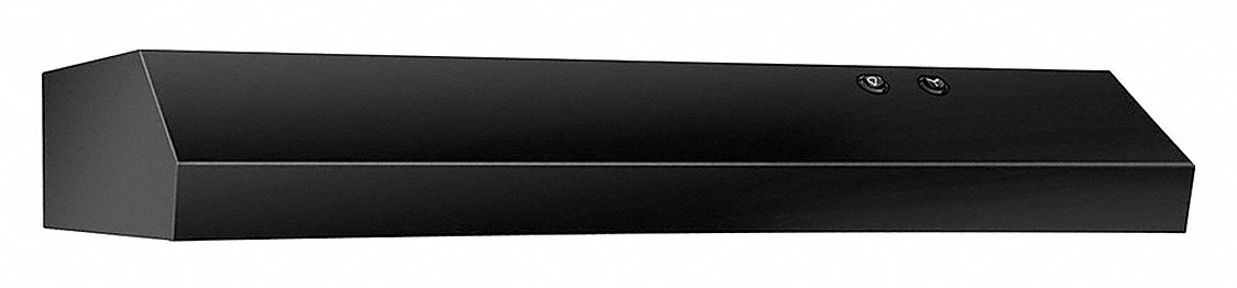 Range Hood: Convertible Exhaust/Recirculation, 30 in Wide, Black, Steel Housing, 220 cfm, 8 sones