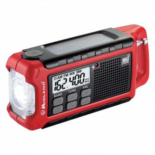 MIDLAND, AM/FM/NOAA, Black/Red, Portable Weather Radio - 31EX14|ER210 ...
