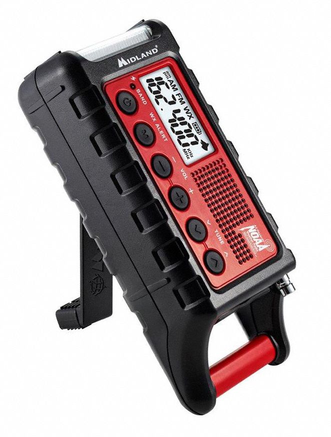 MIDLAND Portable Weather Radio, Red/Black, AM/FM, NOAA 31EX15ER310