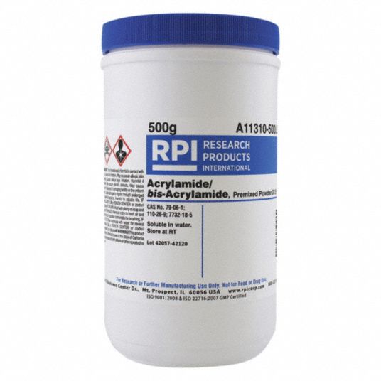 RPI Acrylamide/bisAcryl, 37.51, Powder, 500 g, 1 EA 31FV95A11310500.0 Grainger