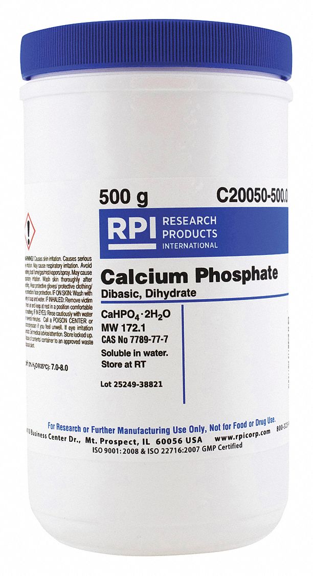 RPI Calcium Phosphate Dibasic Dihydrate 500 g Container Size, Powder