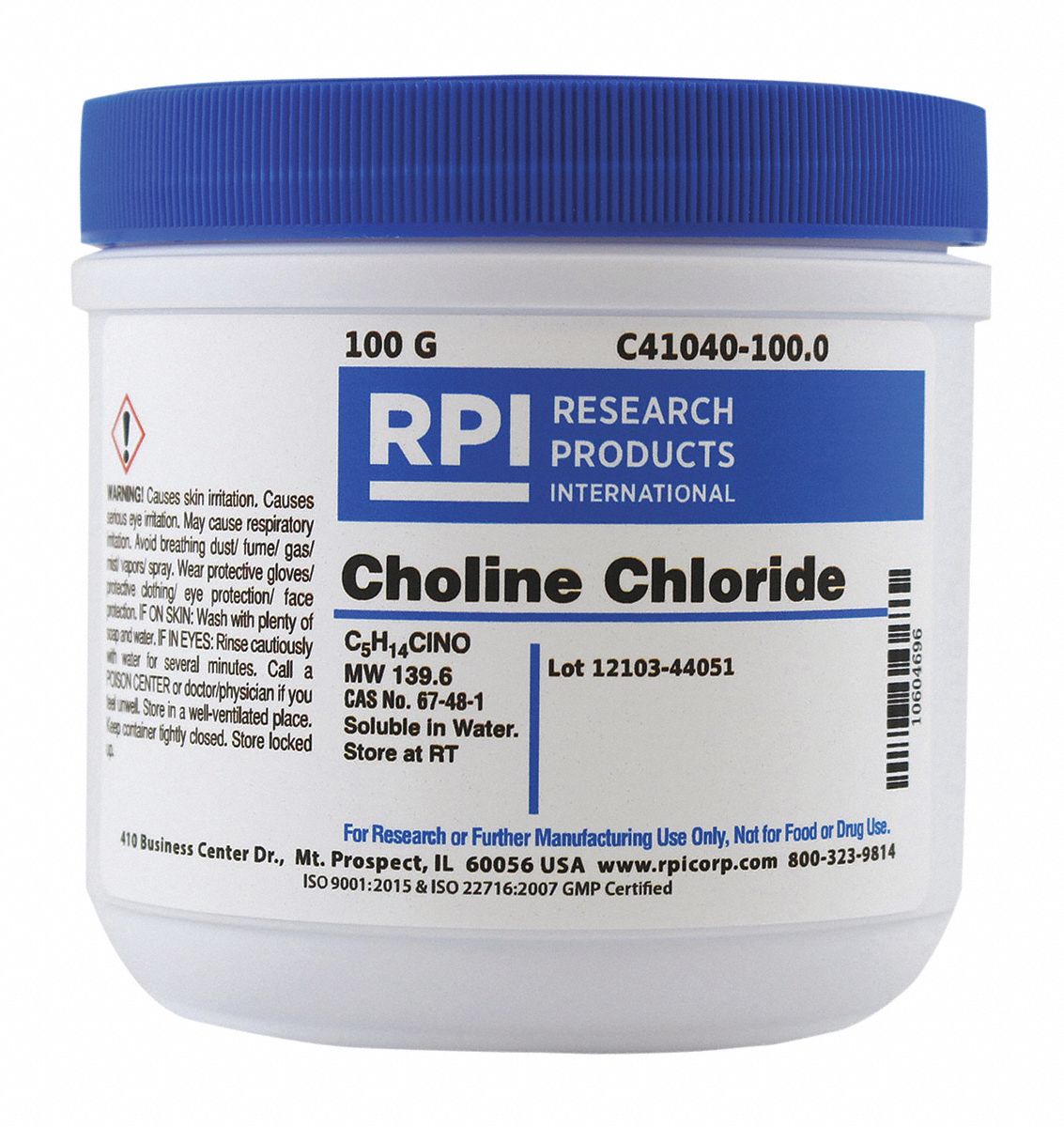 RPI Choline Chloride, 100 g Powder 31FX47C41040100.0 Grainger