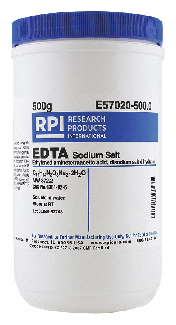 Rpi Edta Disodium Salt Ethylenediaminetetra Acetic Acid Disodium Salt Dihydrate 500 G Powder 31fy14 E570 500 0 Grainger