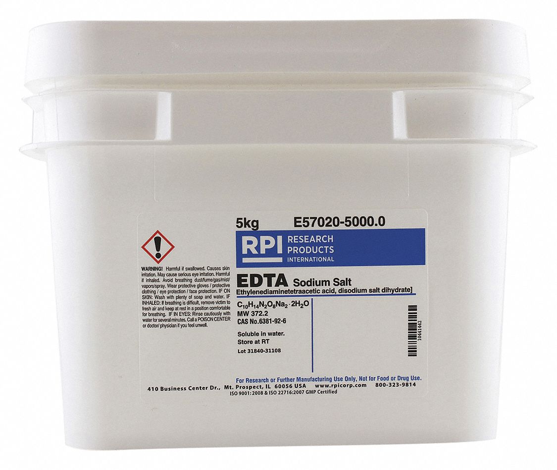 Rpi Edta Disodium Salt Ethylenediaminetetra Acetic Acid Disodium Salt Dihydrate 5 Kg Powder 31fy15 E570 5000 0 Grainger