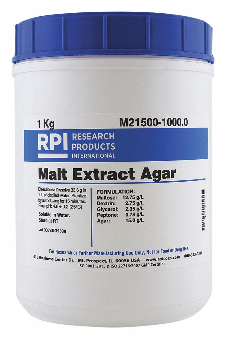 RPI Malt Extract Agar, Powder, 1kg, 1 EA - 31FZ88|M21500-1000.0 - Grainger