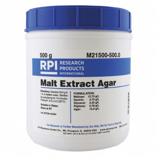 RPI Malt Extract Agar, Powder, 500 g, 1 EA - 31FZ90|M21500-500.0 - Grainger