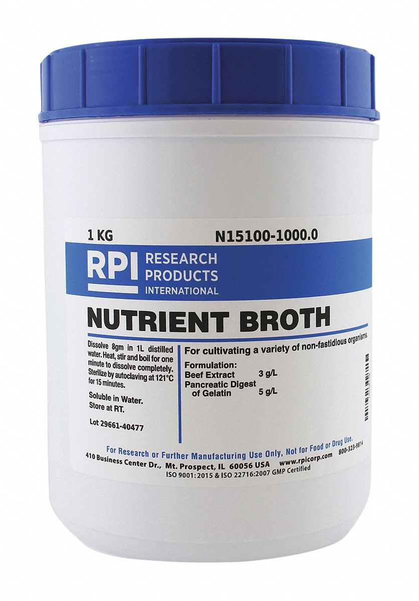 RPI Nutrient Broth, Powder, 500g, 1 EA 31GA77N15100500.0 Grainger