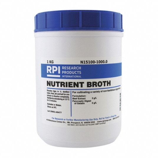 RPI Nutrient Broth, Powder, 1 kg, 1 EA 31GA76N151001000.0 Grainger