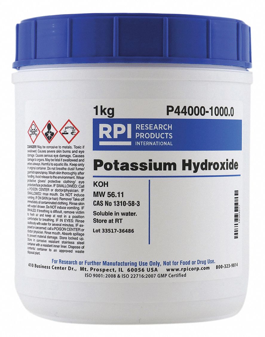 RPI Potassium Hydroxide, Pellets, 1 kg, 1 EA - 31GD02|P44000-1000.0