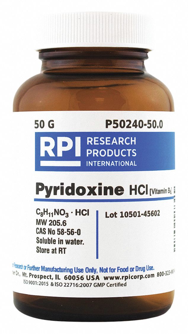 RPI Pyridoxine Hydrochloride: 50 g Container Size, Powder - 31GD15