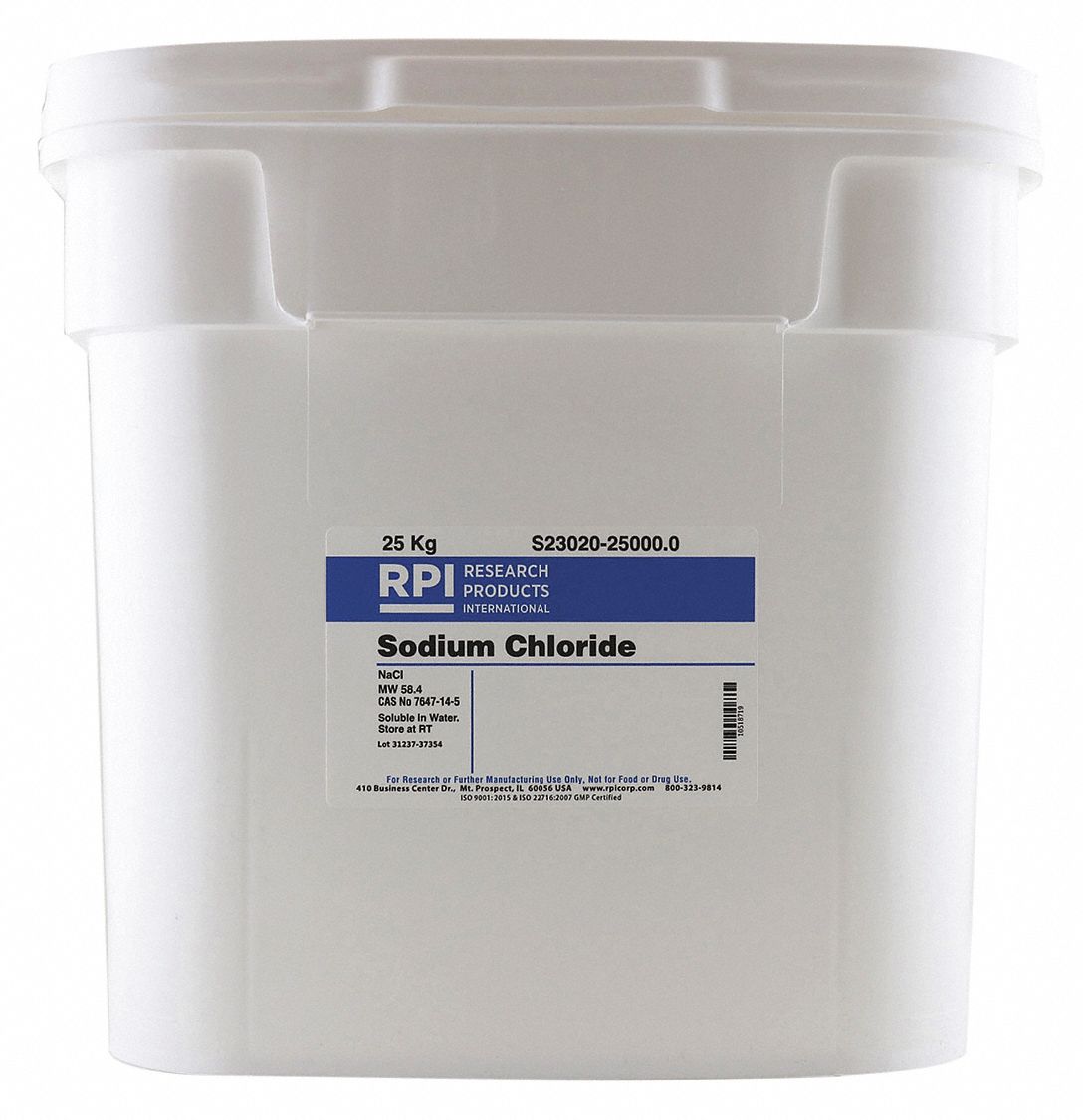 RPI Sodium Chloride, Powder, 25 kg, 1 EA 31GD62S2302025000.0 Grainger