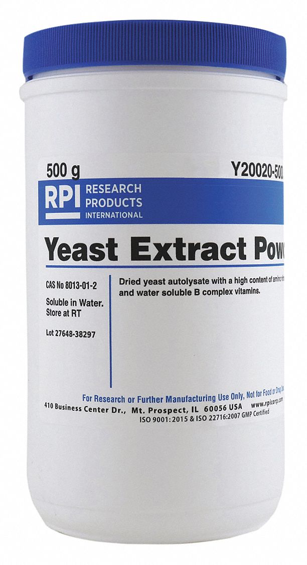 RPI Yeast Extract, Powder, 500 g, 1 EA 31GE64Y20020500.0 Grainger