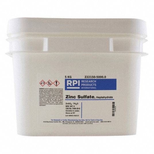 RPI Zinc Sulfate Heptahydrate, Powder, 5 kg, 1 EA 31GE98Z221505000.