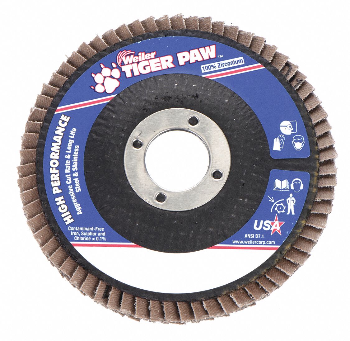 Flap Disc: Type 27, 4-1/2" x 7/8", Zirconia Alumina, 40 Grit, Phenolic Bk, Std Density