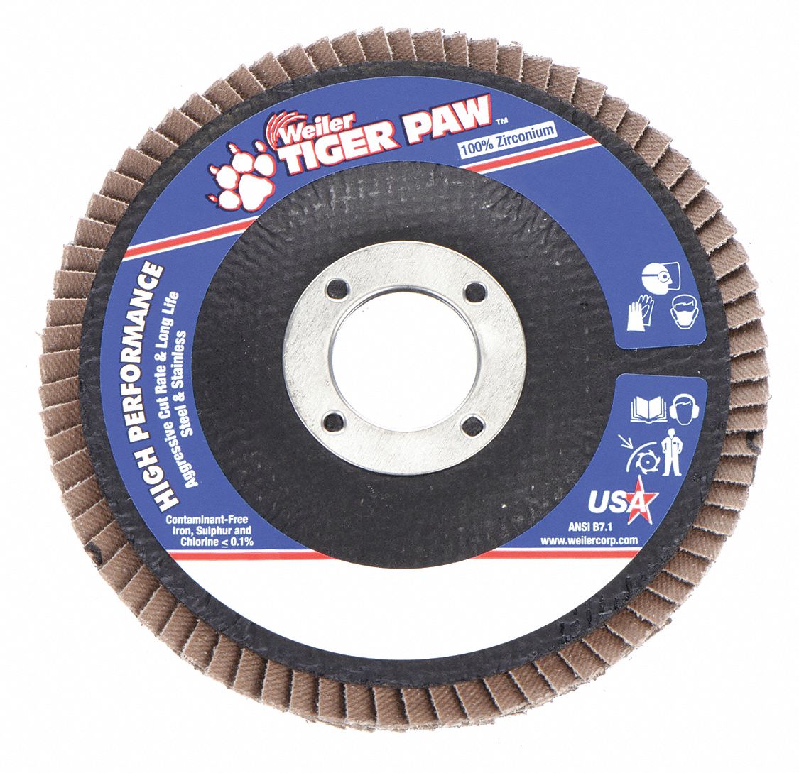 Flap Disc: Type 27, 4-1/2" x 7/8", Zirconia Alumina, 60 Grit, Phenolic Bk, Std Density