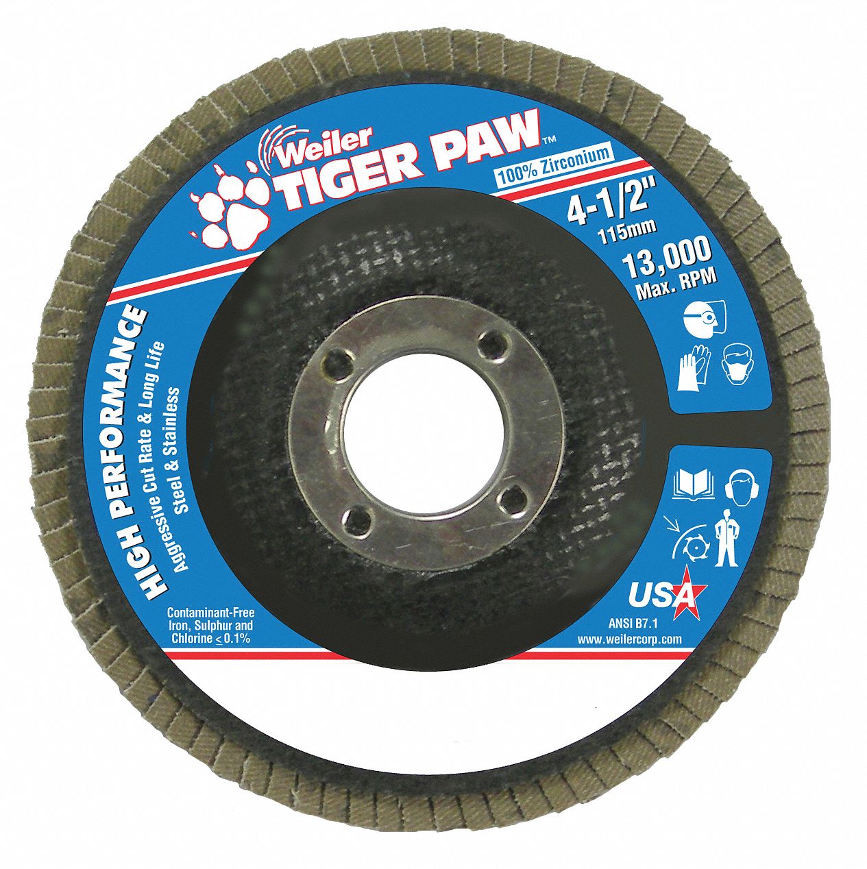 Flap Disc: Type 27, 4-1/2" x 7/8", Zirconia Alumina, 80 Grit, Phenolic Bk, Std Density