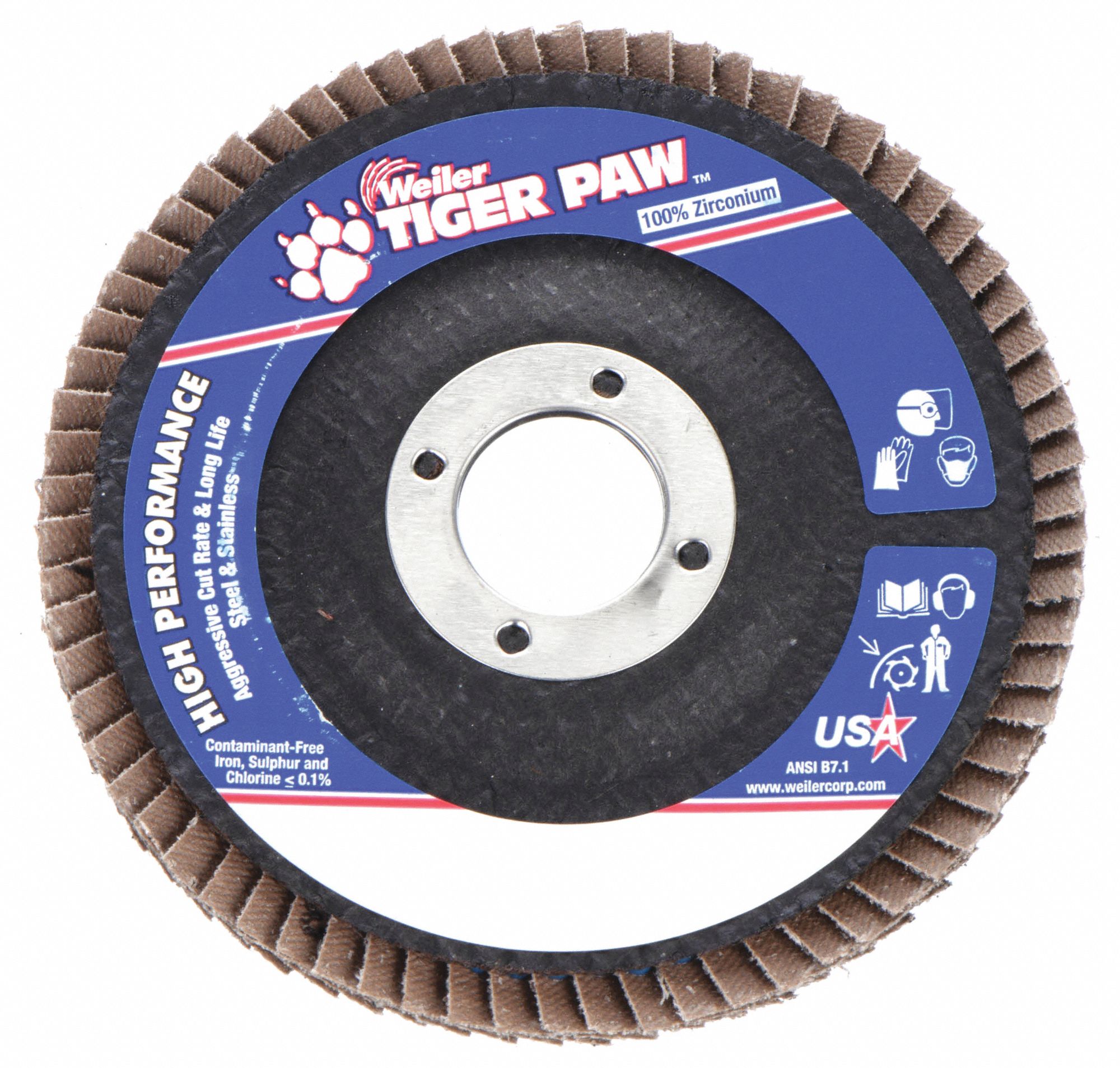 Flap Disc: Type 29, 4-1/2" x 7/8", Zirconia Alumina, 40 Grit, Phenolic Bk, Std Density