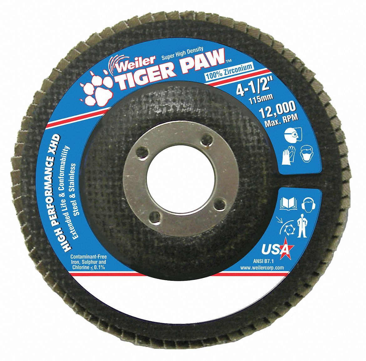 Flap Disc: Type 27, 4-1/2" x 7/8", Zirconia Alumina, 80 Grit, Phenolic Bk, High Density