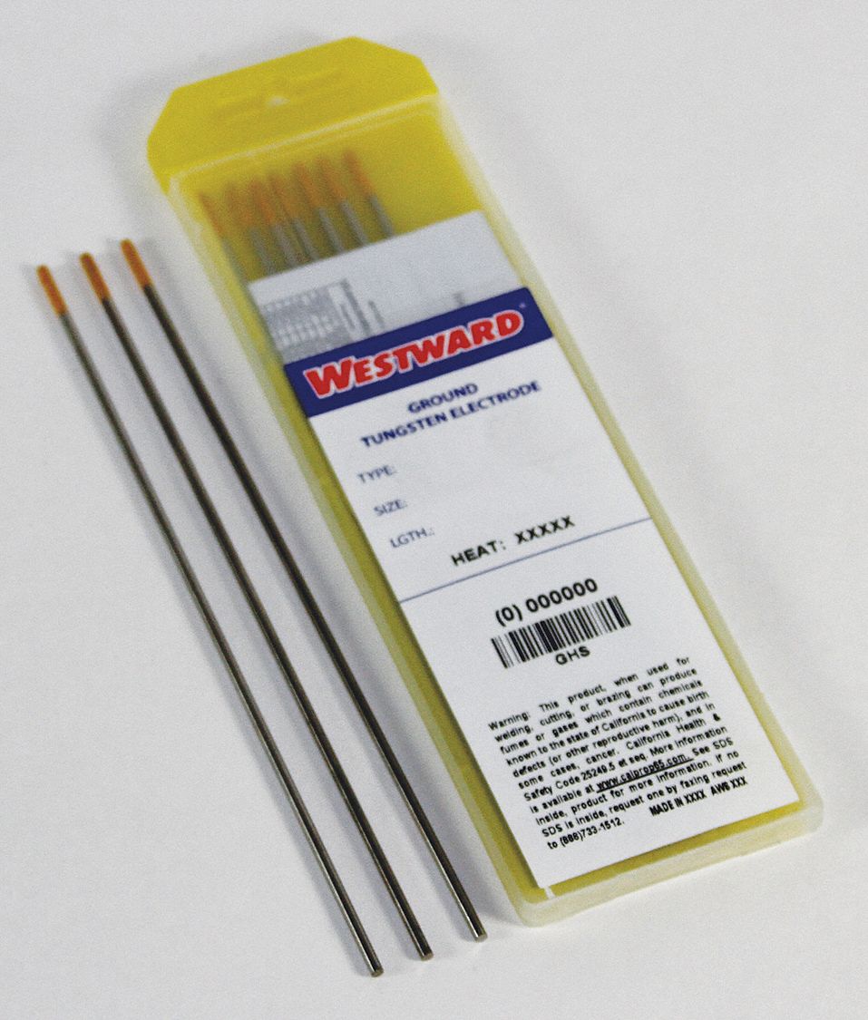 WESTWARD Tungsten Electrode 1.5 Lanthanated, 3/32 in x 7 in, Gold, EWLa1.5, 10 PK 31GH56