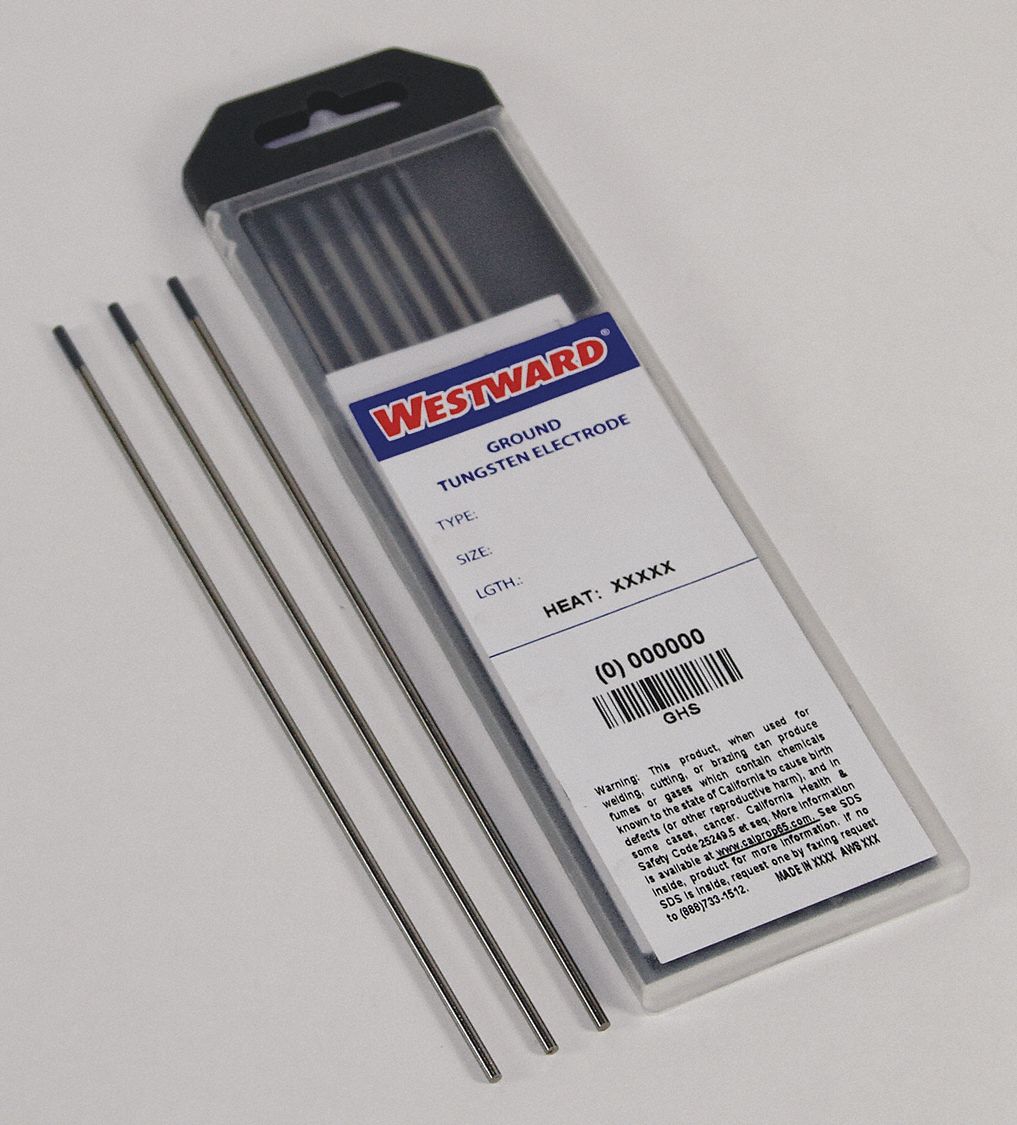 WESTWARD Tungsten Electrode Ceriated, 3/32 in x 7 in, Gray, EWCe2, 10