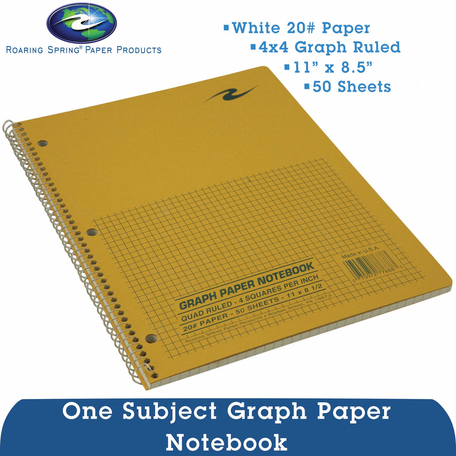 ROARING SPRING Notebook Quadrille, Wirebound, 50 Sheets, 0 Carbon